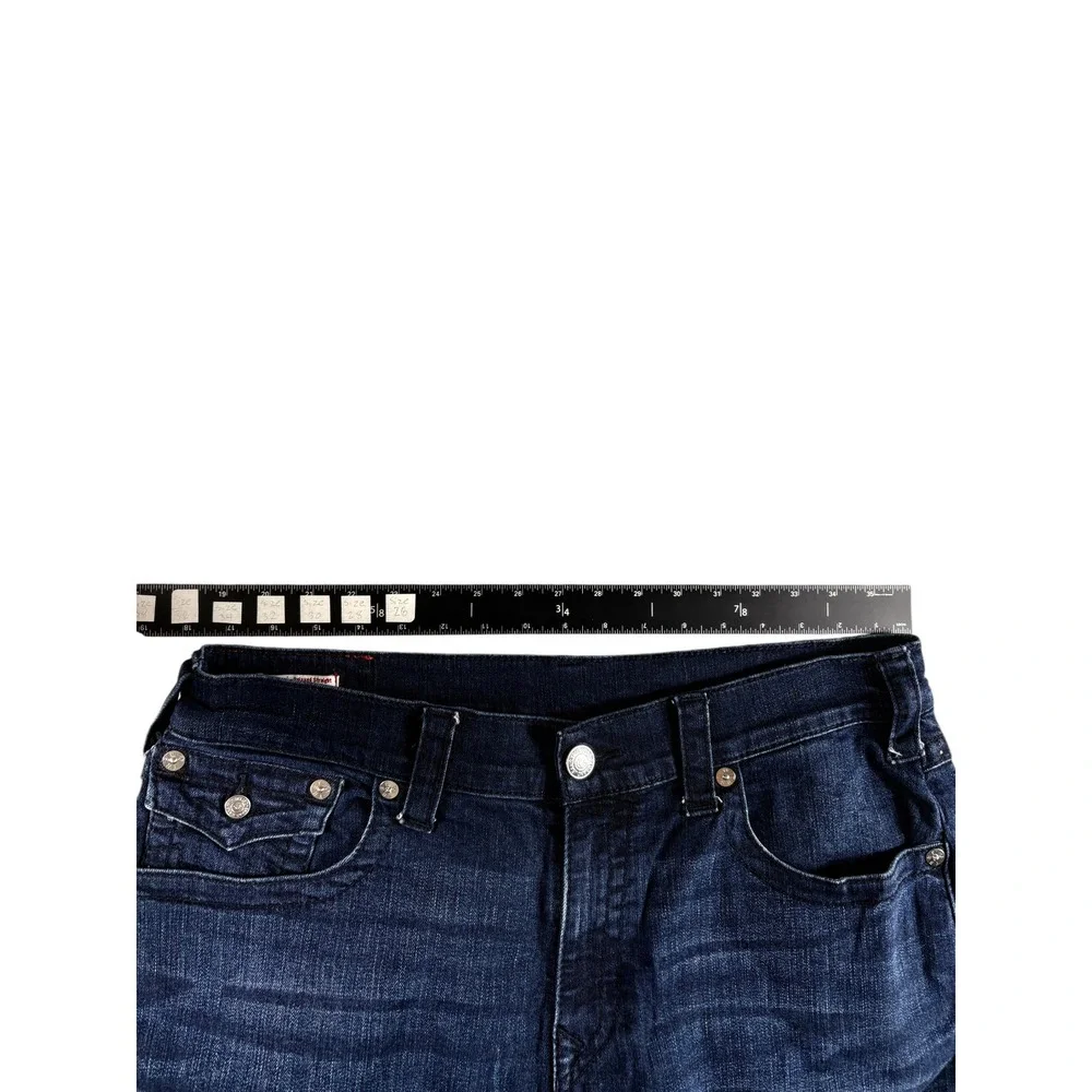 True Religion Ricky Shorts Mens 38 Blue Denim Dark Wash Raw Hem Relaxed Straight